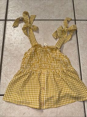 Gingham Tie-Shoulder Sundress Top in Mustard Yellow